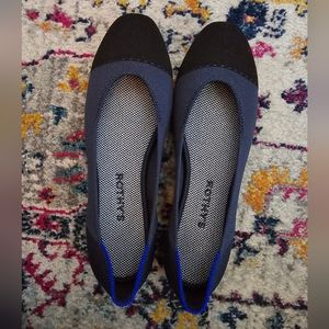 Rothy's Square Toe Blue with Black Cap Toe Flat